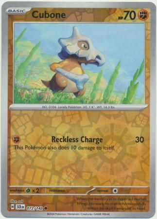 Cubone - 072/142 - Common Reverse Holo Scarlet &amp; Violet: Stellar Crown Reverse Singles