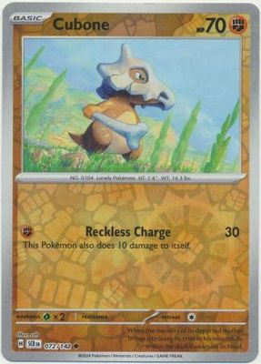 Cubone - 072/142 - Common Reverse Holo Scarlet &amp; Violet: Stellar Crown Reverse Singles
