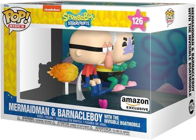 DS Funko POP Rides Deluxe: Spongebob Squarepants - Mermaid Man &amp; Barnacle Boy with Invisible Car Nuevo Bob Esponja