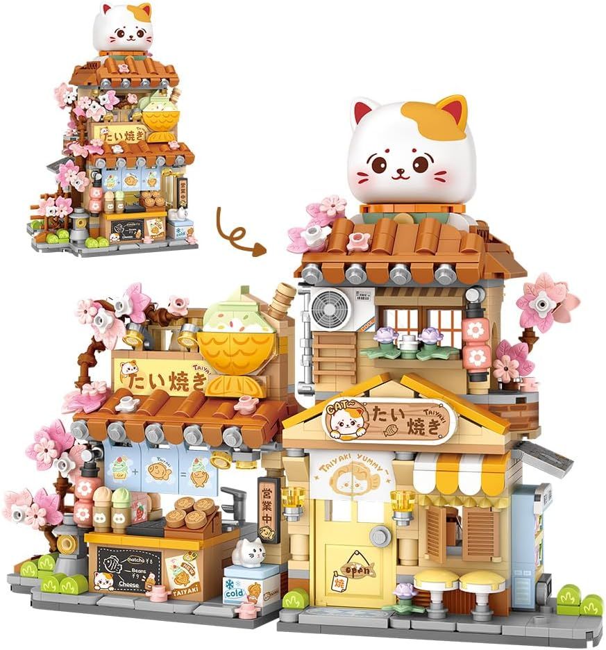DS Lucky Cat Building Set,Openable Taiyaki Shop 923PCS Mini Brick Building Toy for Boys Girls Age 8+ Nuevo