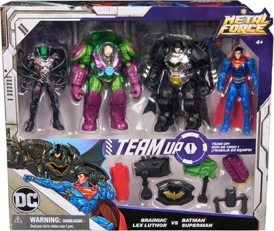 DC Comics, Metal Force Team Up Brainiac and Lex Luthor vs Batman and Superman Set, 4 Pulgadas
