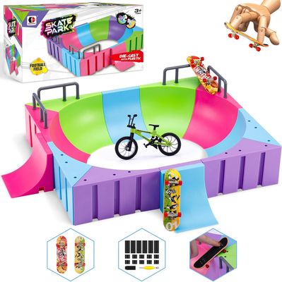 Fingerboard Skate Park Kit,12-in-1 Bigger Finger Skateboard Ramp Set with 2 Fingerboards,1 Finger Bike, 12 Deck Rampa