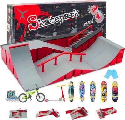 Finger Skateboard Park Kits (9 in 1),Finger Skateboard Ramp Set with 5 Fingerboards