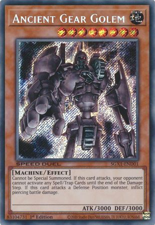 Ancient Gear Golem - SGX1-END01 - Secret Rare 1st Edition Speed Duel GX Duel Academy Box Singles