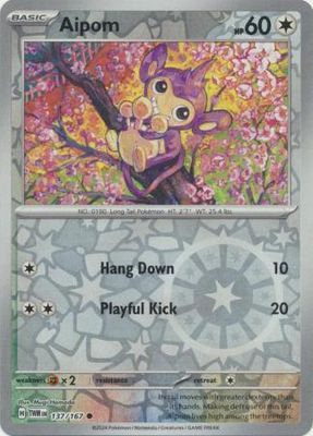 Aipom - 137/167 - Common Reverse Holo Scarlet &amp; Violet: Twilight Masquerade Reverse Holo Singles