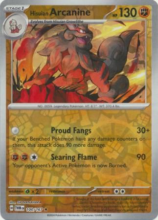Hisuian Arcanine - 100/167 - Holo Rare Reverse Holo Scarlet &amp; Violet: Twilight Masquerade Reverse Holo Singles
