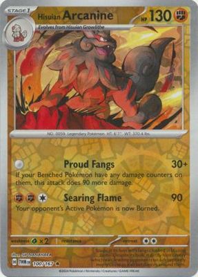 Hisuian Arcanine - 100/167 - Holo Rare Reverse Holo Scarlet &amp; Violet: Twilight Masquerade Reverse Holo Singles