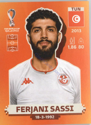 Ferjani Sassi 2022 Panini WC Qatar Sticker #TUN 14 Tunisia, Tunis