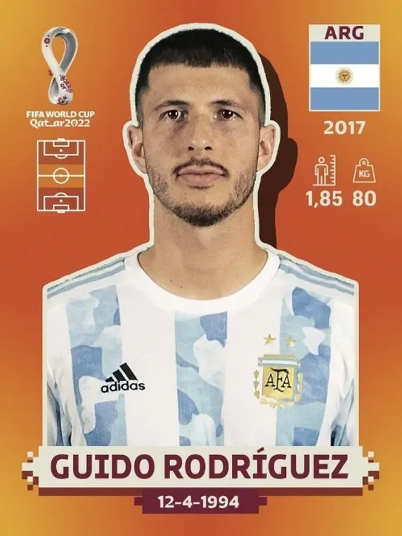 Guido Rodríguez Figurita Mundial Qatar 2022 Panini # Arg13