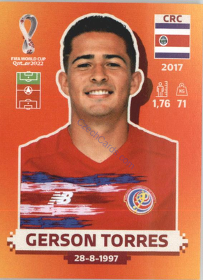 Gerson Torres 2022 Panini WC Qatar Sticker #CRC 18 Costa Rica, Kostarika