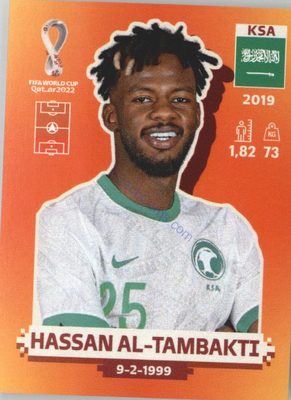 Hassan Al-Tambakti 2022 Panini WC Qatar Sticker #KSA 9 Saudi Arabia, Saudská Arábie