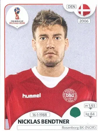 Nicklas Bendtner Denmark 2018 Panini World Cup Stickers Russia #256  Soccer Sticker