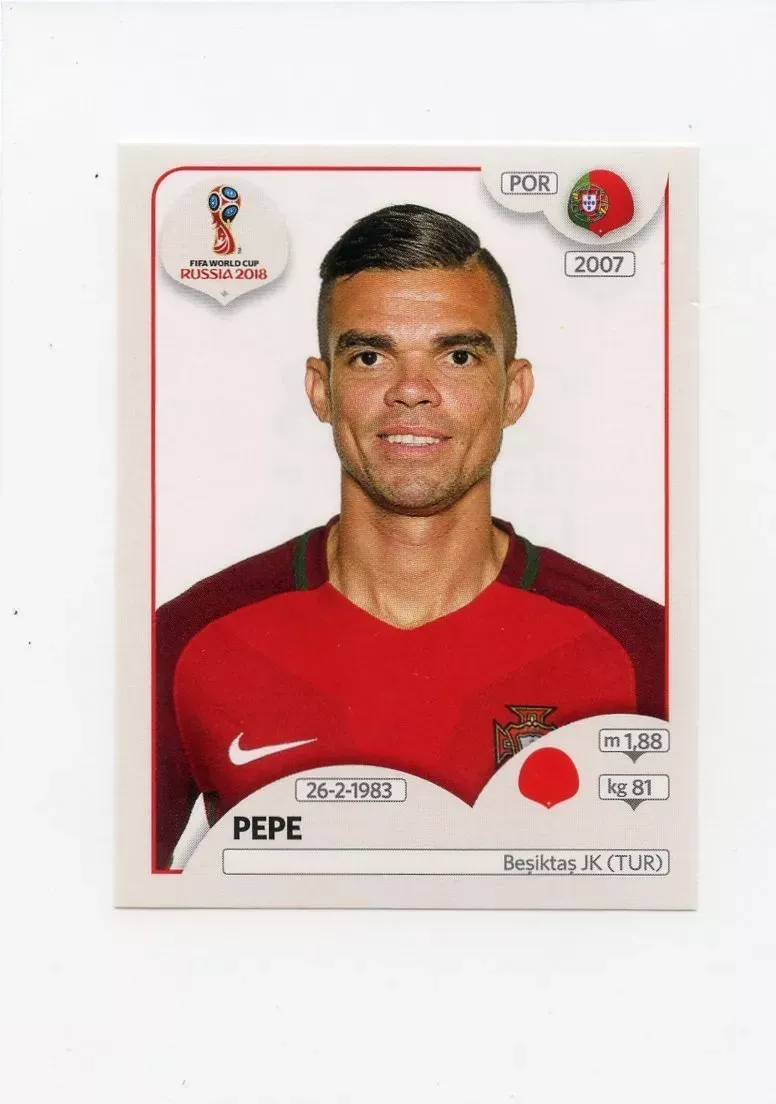 Pepe #116   Pegatina Panini 2018 Copa Mundial de la FIFA Rusia Portugal