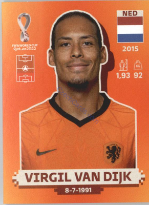 Virgil van Dijk 2022 Panini WC Qatar Sticker #NED 8 Netherlands, Holandsko