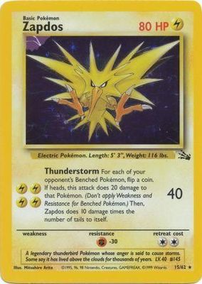 SJ Zapdos - 15/62 - Holo Unlimited Fossil Unlimited Singles
