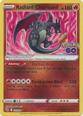 SJ Radiant Charizard - 011/078 - Radiant Rare Pokemon Go Singles