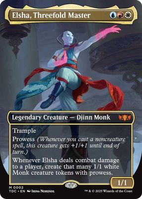 SJ Elsha, Threefold Master (Borderless) - Commander: Tarkir: Dragonstorm (TDC) Commander: Tarkir: Dragonstorm Foil