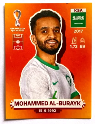 MOHAMMED AL-BURAYK  Pegatina Panini 2022 Copa Mundial de la FIFA Qatar  KSA 6