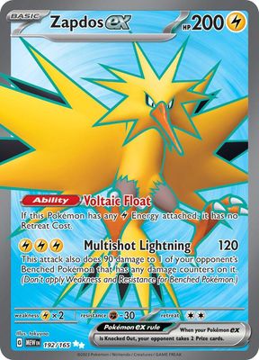 SJ Zapdos ex - 192/165 - SV: Scarlet &amp; Violet 151 (MEW) SV: Scarlet &amp; Violet 151