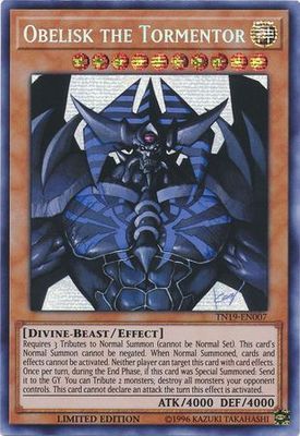 SJ Obelisk the Tormentor - TN19-EN007 - Prismatic Secret Rare Limited Edition Yu-Gi-Oh! Promo Cards *Espanol*