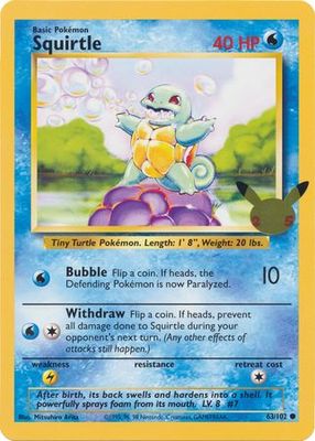 SH14 Squirtle - 63/102 - 25th Anniversary Oversized Promo Pokemon Oversized Cards Jumbo