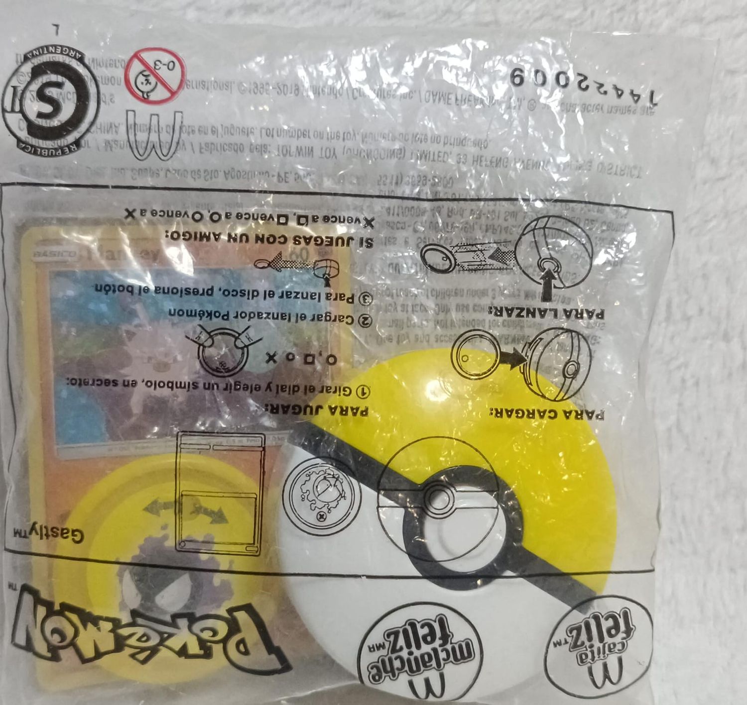 NELA-q, Pokémon Pokeball Disc Shooter, Amarillo (2019) McDonald&#39;s Nintendo Mankey Sellado.