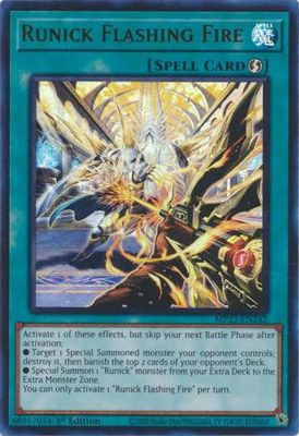 SJ Runick Flashing Fire - MP23-EN242 - Ultra Rare 1st Edition Mega Tin 2023 Dueling Heroes Singles *Espanol*