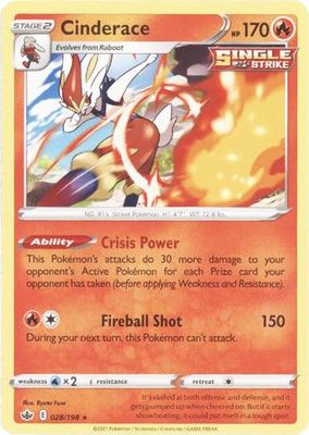 SJ Cinderace - 028/198 - Rare Theme Deck Exclusive Sword &amp; Shield: Chilling Reign Singles