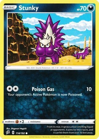 Stunky - 114/192 - Common Reverse Holo Sword &amp; Shield: Rebel Clash Reverse Holo Singles
