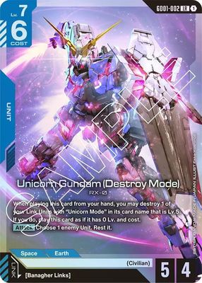 SJ Unicorn Gundam (Destroy Mode) - Newtype Rising (GD01) Newtype Rising Foil