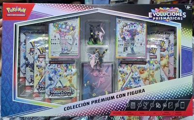 SJ1 Prismatic Evolutions Coleccion Premium con Figura Espeon Umbreon Pin Sleeves Pokemon TCG Nuevo Sellado