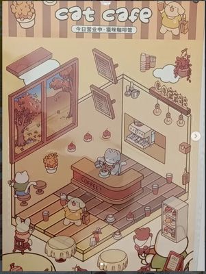 KM Escenario Stickers 3D, Cat Café,  12,7 x 19 cm (5 x 7,5 pulgadas).