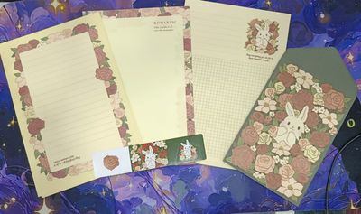 KM Set de 12 artículos (3 sobres, 6 cartas, 3 pegatinas de sellado) Conejito