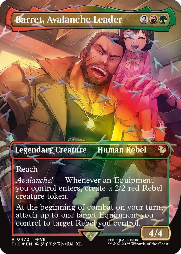 SJF Barret, Avalanche Leader (Borderless) (Chocobo Track Foil) - Commander: FINAL FANTASY (FIC) Commander: FINAL FANTASY Foil