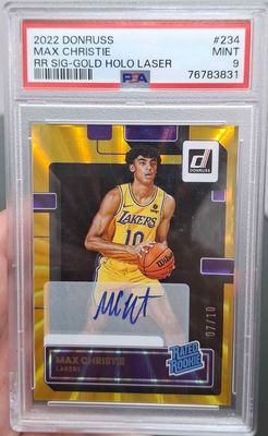SH1 2022 Donruss Max Christie RR Sig-Gold Holo Laser 234 PSA Grade 9