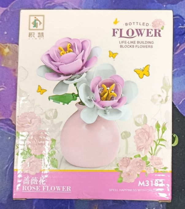 KM Mini Flores armables tipo lego. Rosa Incluyen en Jarron