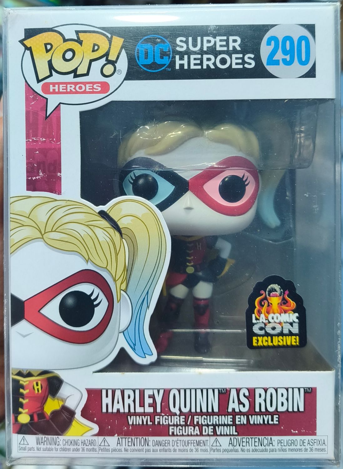 SJ2 Harley Quinn As Robin Figura Funko Pop 290 Cómic Con Protector