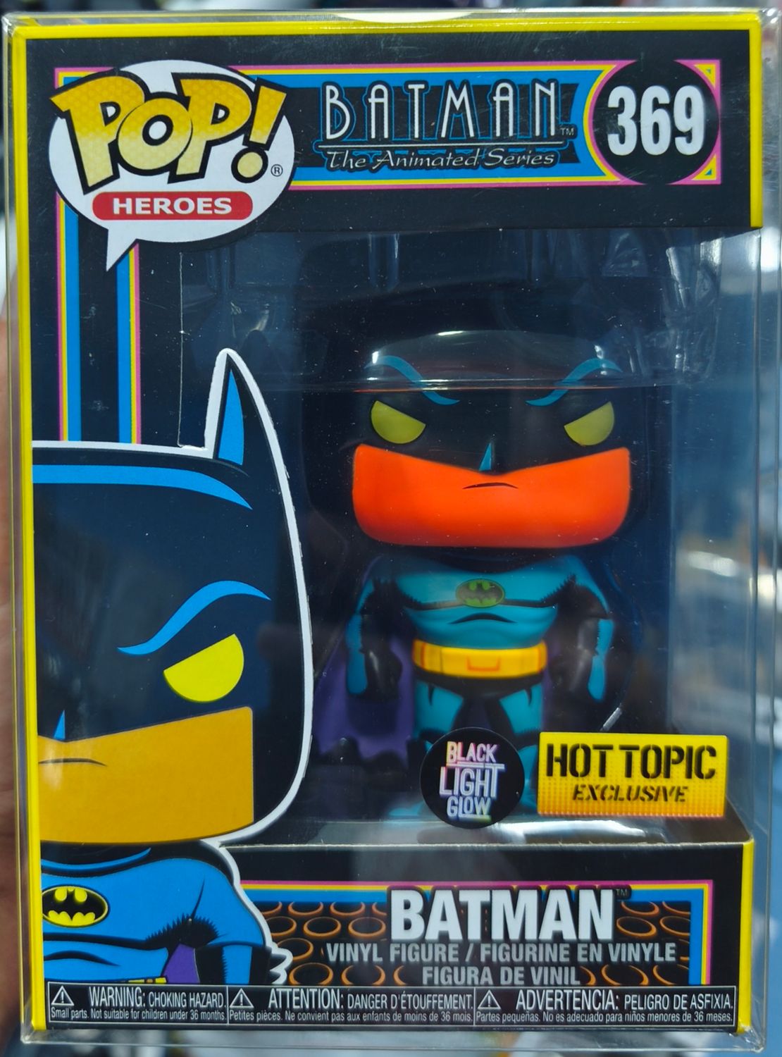 SJ2 Batman Figura Funko Pop 369 Batman The Animated Series Hot Topic Black Light Glow con Protector