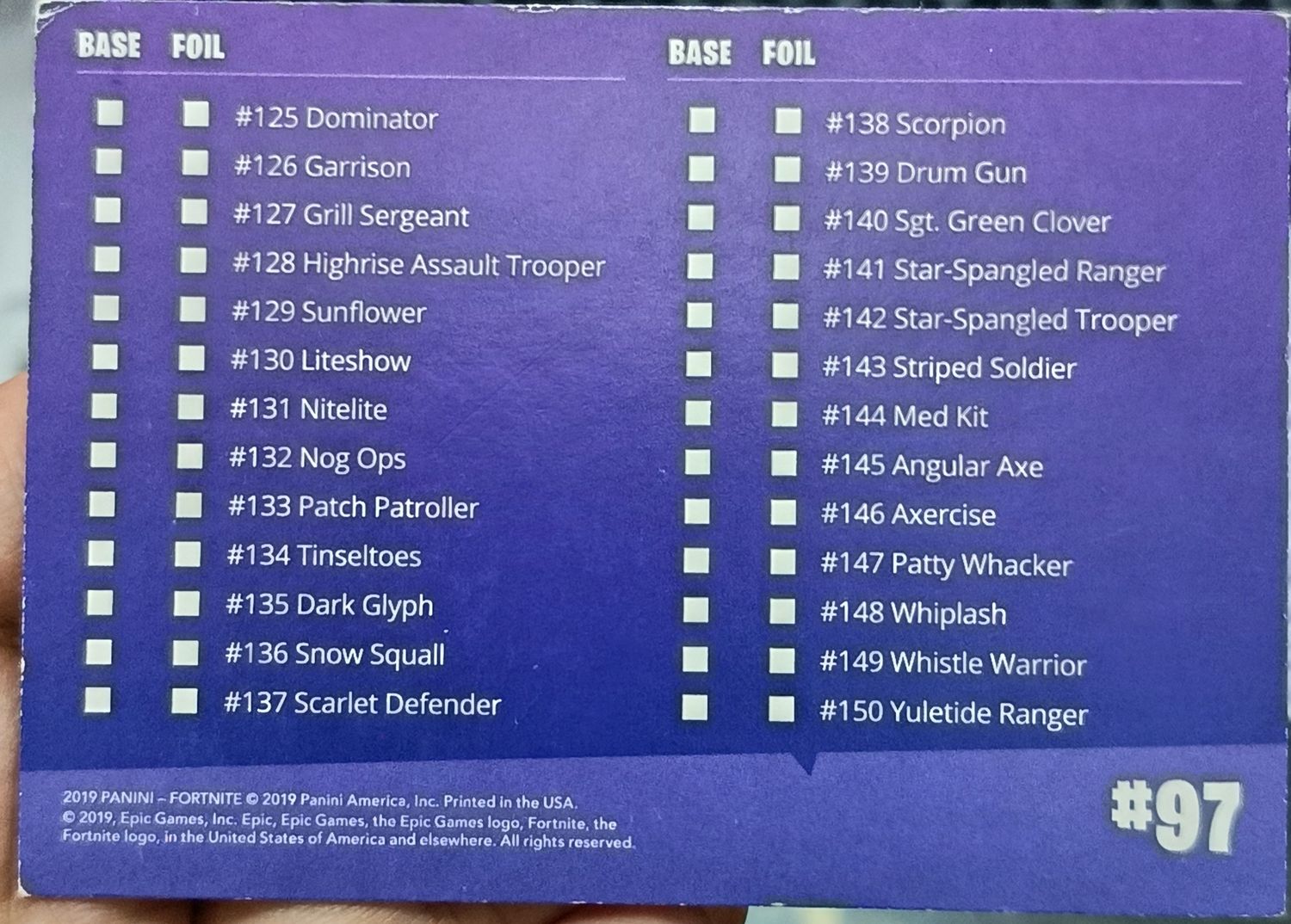 Fortnite Checklist 97 Panini