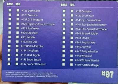 Fortnite Checklist 97 Panini