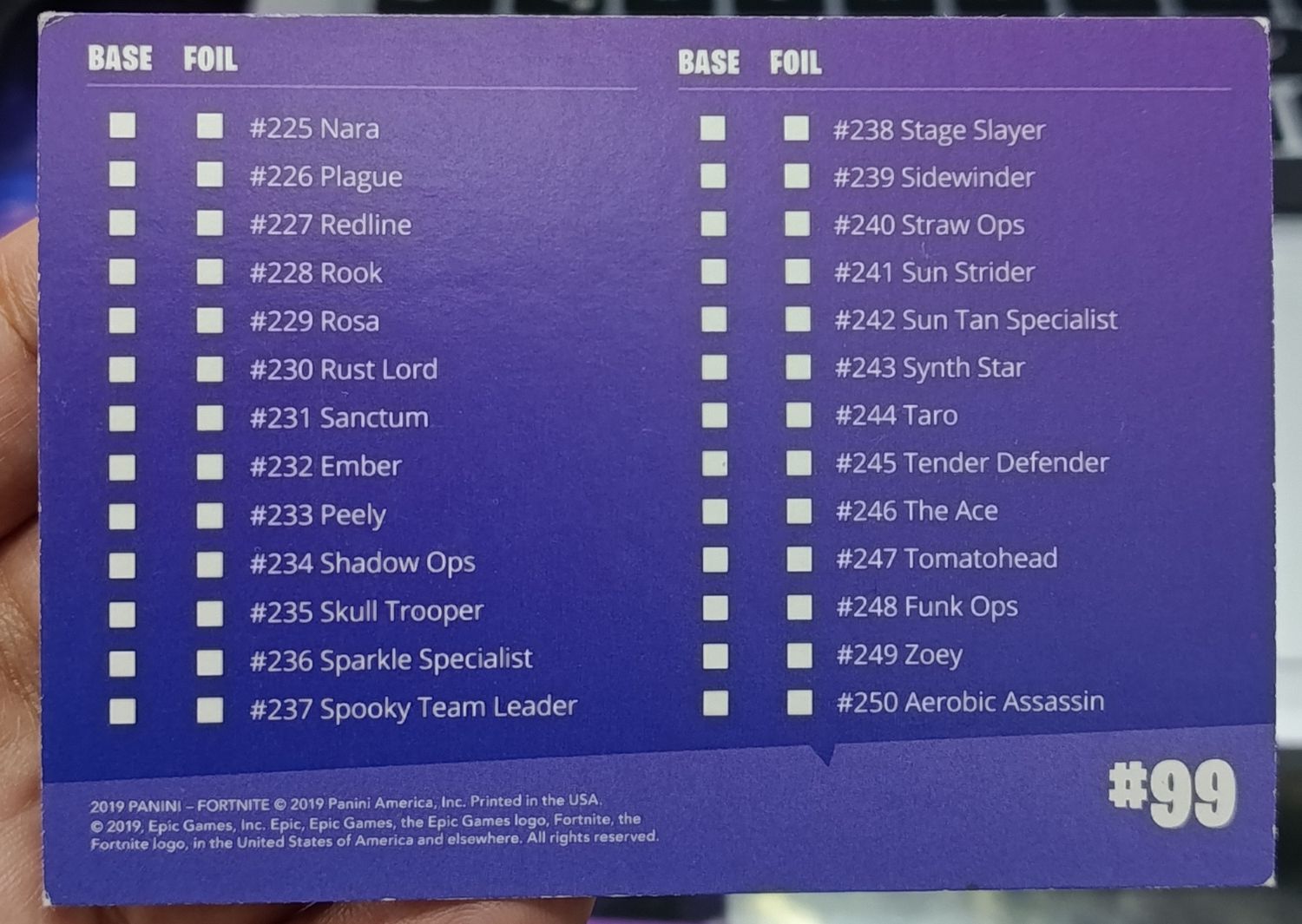Fortnite Checklist 99 Panini