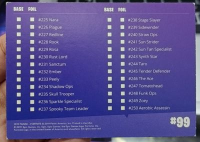 Fortnite Checklist 99 Panini