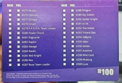 Fortnite Checklist 100 Panini
