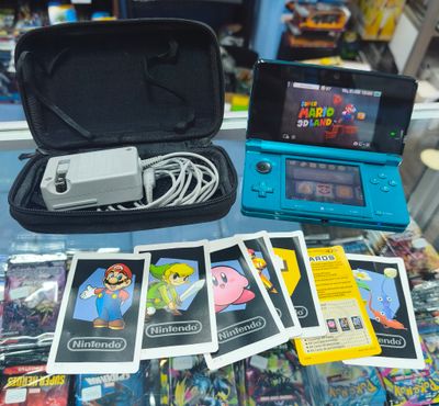 SJ1 Nintendo 3DS Consola Aqua Blue Con Cargador Juego de Mario 3D Land Estuche y Tarjetas