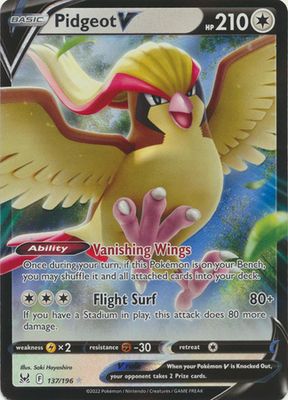 SJF Pidgeot V - 137/196 - Ultra Rare Sword &amp; Shield: Lost Origin Singles