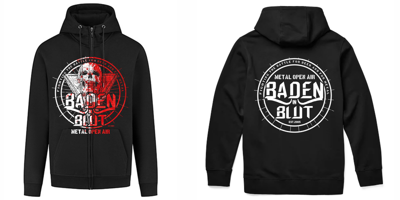Baden in Blut 2024 - Hooded Zipper Rockfall 400 g/m2 unisex Print Skull Baden in Blut 2024 - Hooded Zipper Rockfall 400 g/m2 unisex Print Skull