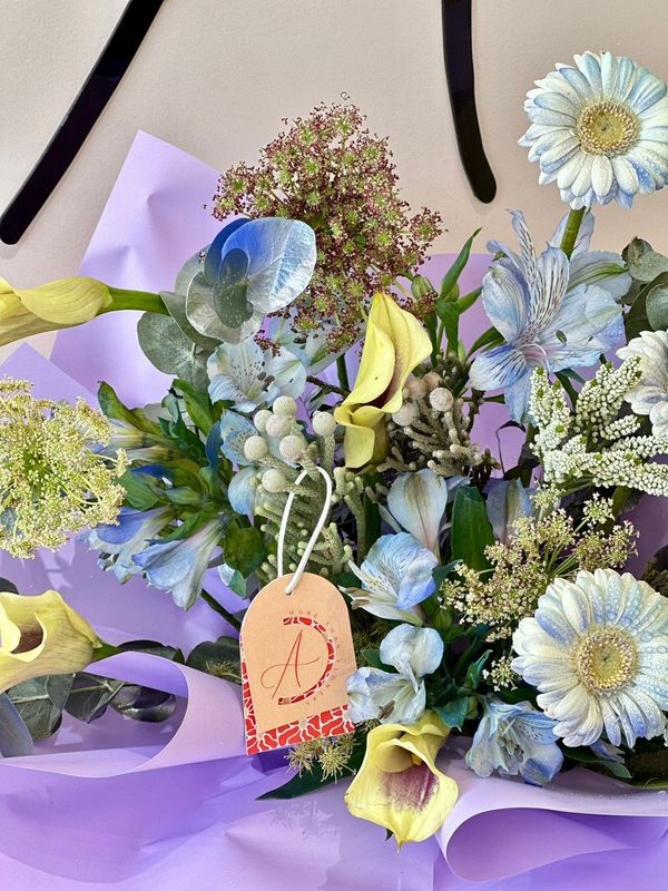 Blue pink bouquet.