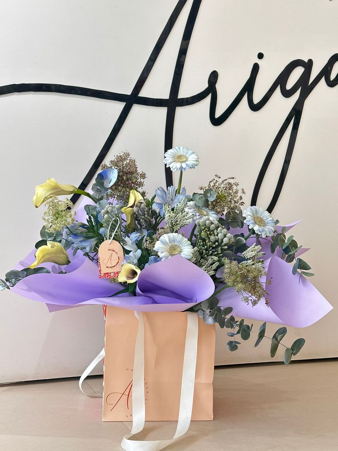 Blue pink bouquet.
