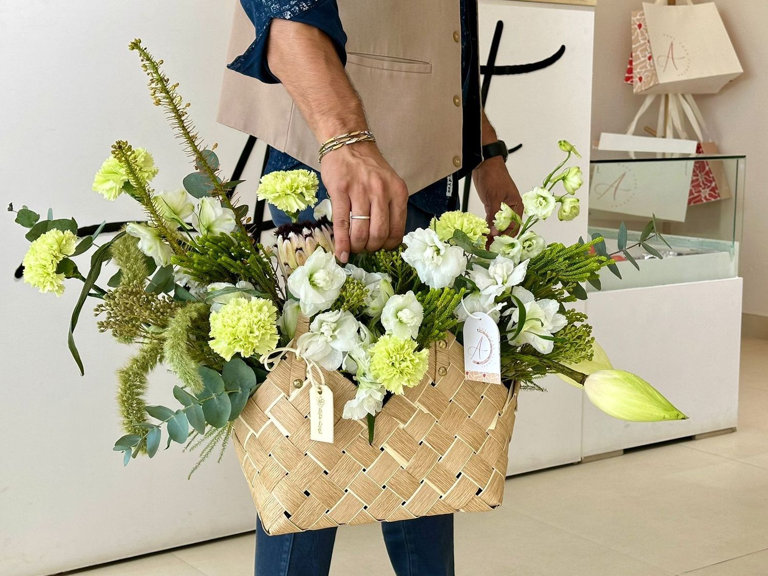 Green white basket