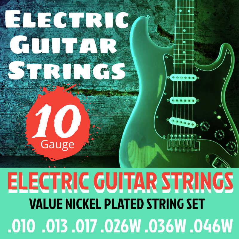 Electric Nickel Plated Guitar Value Strings (Gauge .010 - .046) + Free Guitar Picks